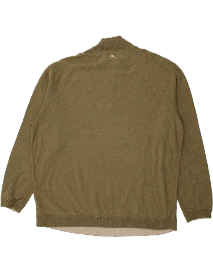 TOMMY BAHAMA Mens Loose Fit Zip Neck Jumper Sweater Large Khaki Vintage Tommy Bahama and Second-Hand Tommy Bahama from Messina Hembry 