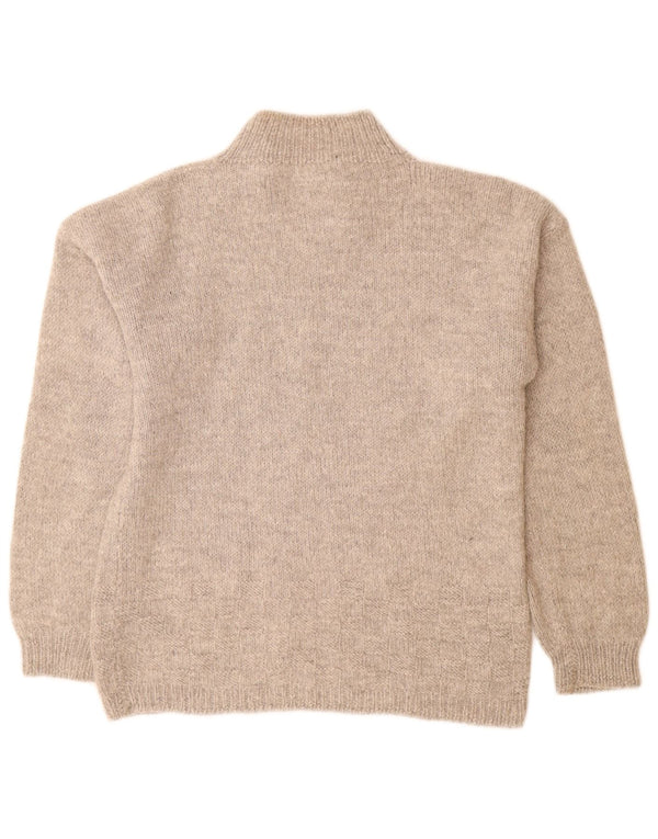 Suéter feminino vintage com gola tartaruga Reino Unido 14 grande cinza manchado