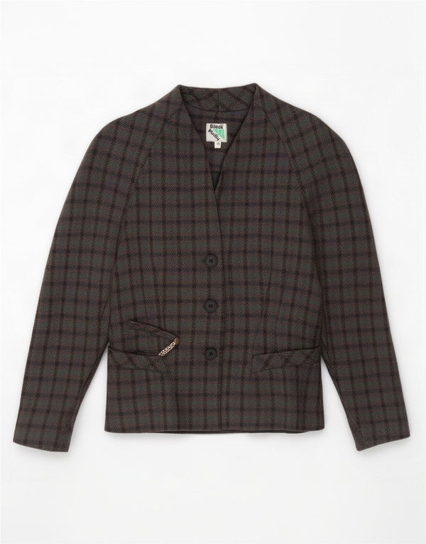 Jaqueta blazer feminina preta Molly com 3 botões IT 44 lã xadrez cinza médio