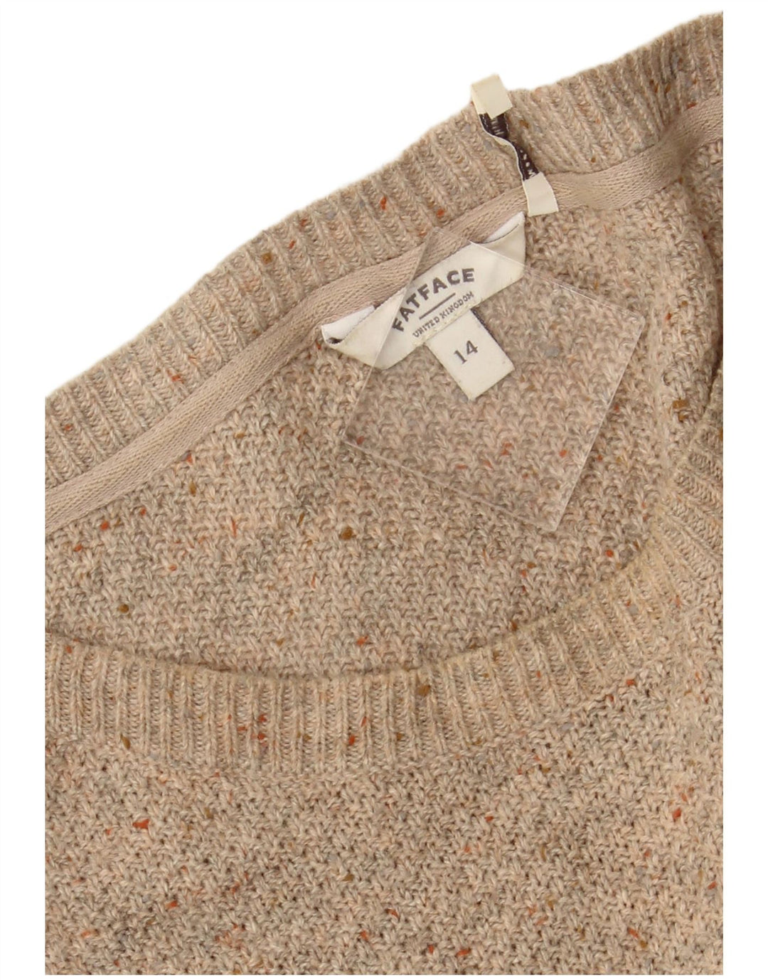 Suéter feminino FAT FACE com gola canoa Reino Unido 14 grande bege