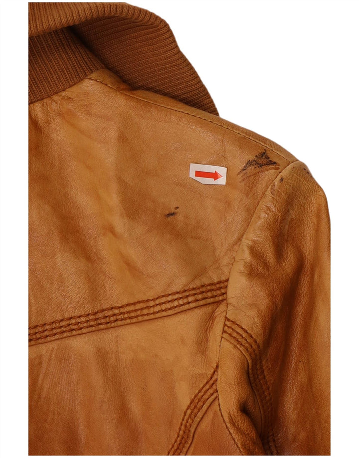 Jaqueta de couro feminina BERSHKA UK 12 couro marrom médio