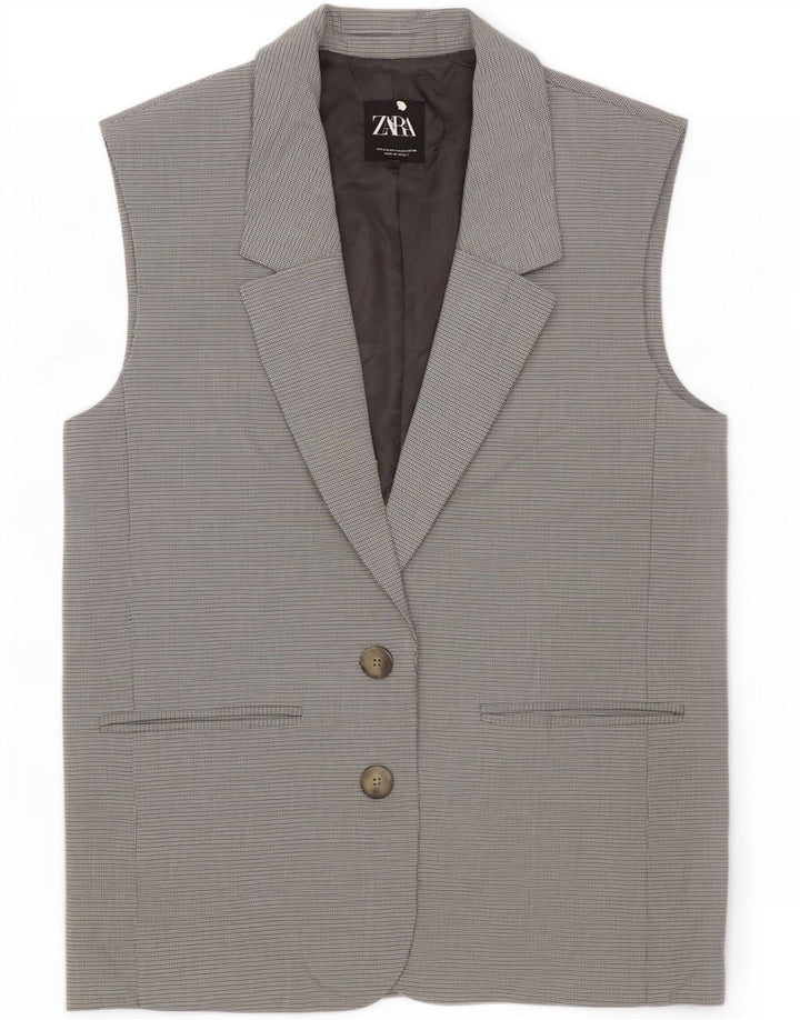 Jaqueta blazer feminina sem mangas oversized Zara Reino Unido 10 pequena xadrez cinza