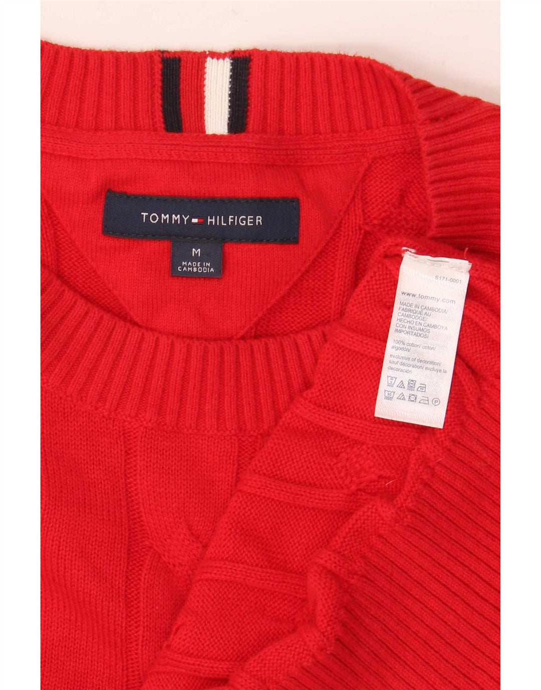 Suéter masculino Tommy Hilfiger com gola redonda, algodão vermelho médio