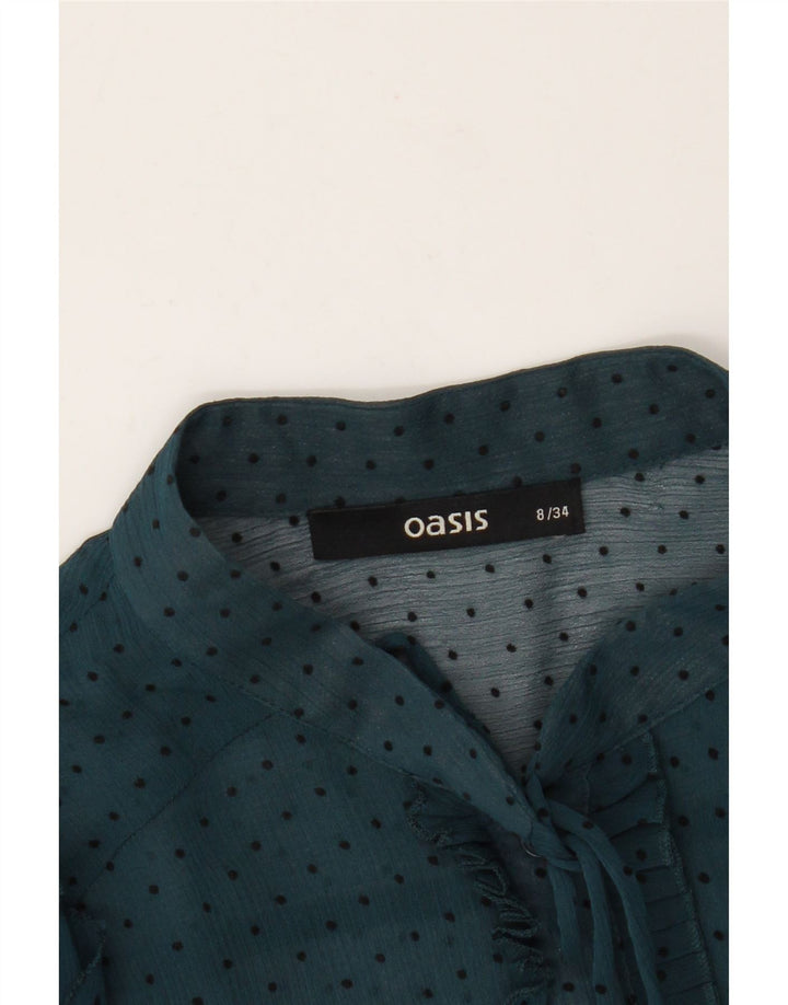 Blusa feminina Oasis transparente com gravata frontal Reino Unido 8 pequena azul manchada