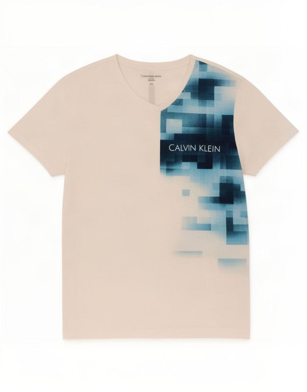 Calvin Klein Jeans Camiseta masculina gráfica Top Médio Branco Geométrico