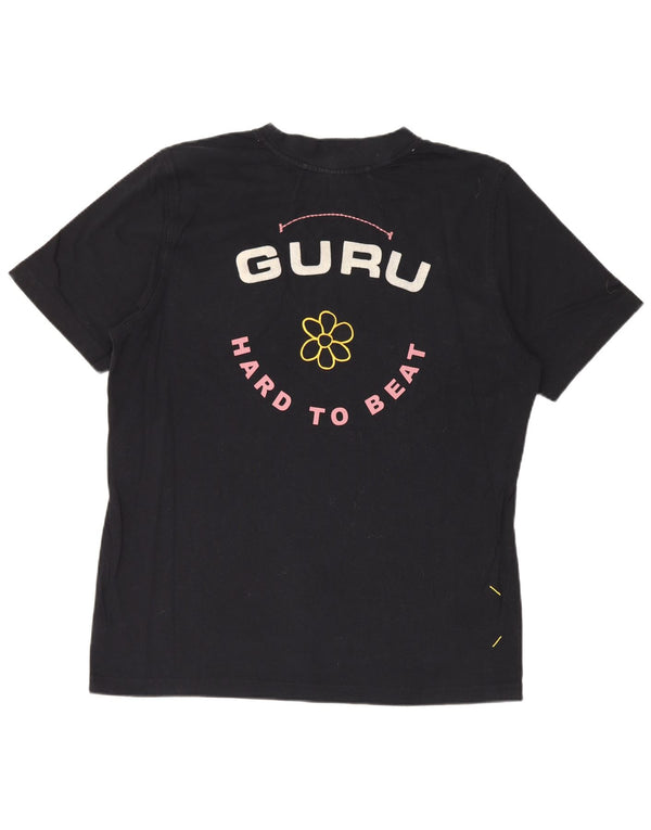 Camiseta feminina gráfica Guru UK 20 2XL algodão preto