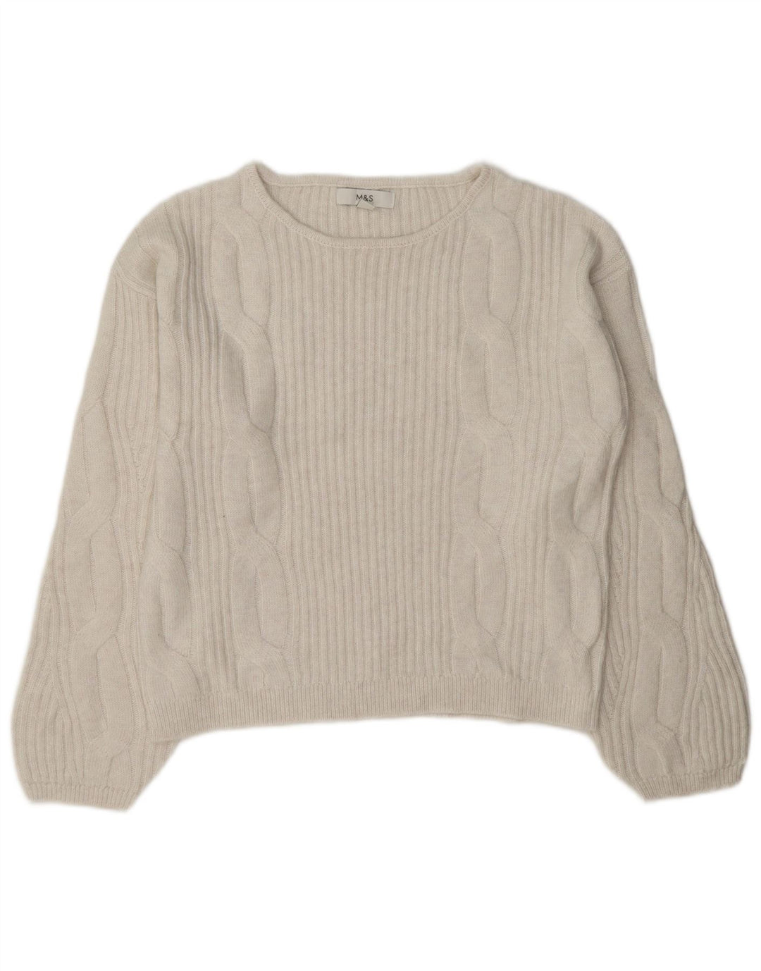 Suéter feminino Marks & Spencer grande com gola canoa Reino Unido 10 pequeno branco