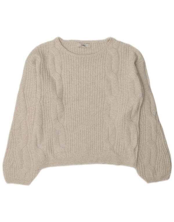 Suéter feminino Marks & Spencer grande com gola canoa Reino Unido 10 pequeno branco