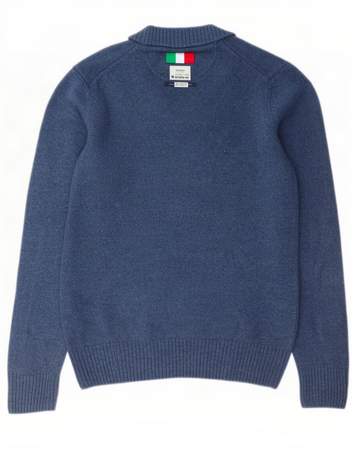 Suéter masculino Marlboro Classics com decote em V grande lã azul