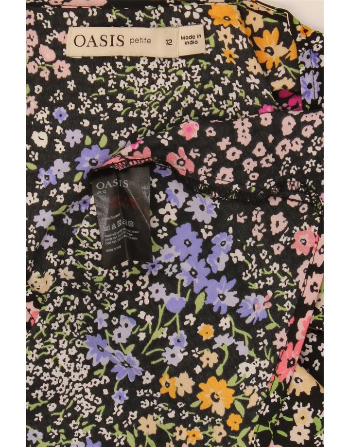 Vestido básico feminino Oasis Petite manga comprida Reino Unido 12 médio preto floral