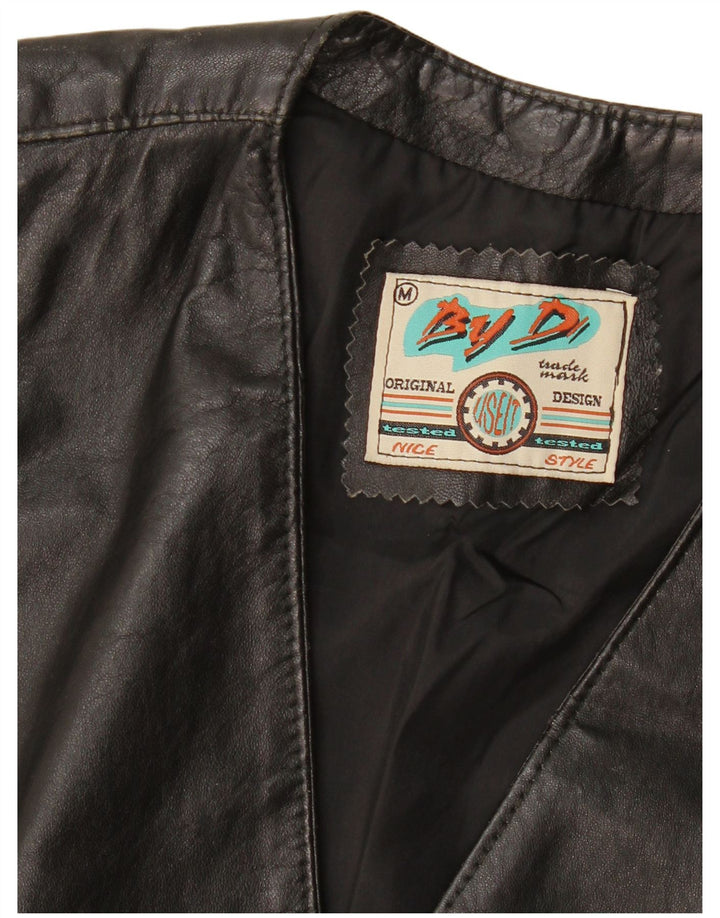 Colete de couro masculino VINTAGE médio preto