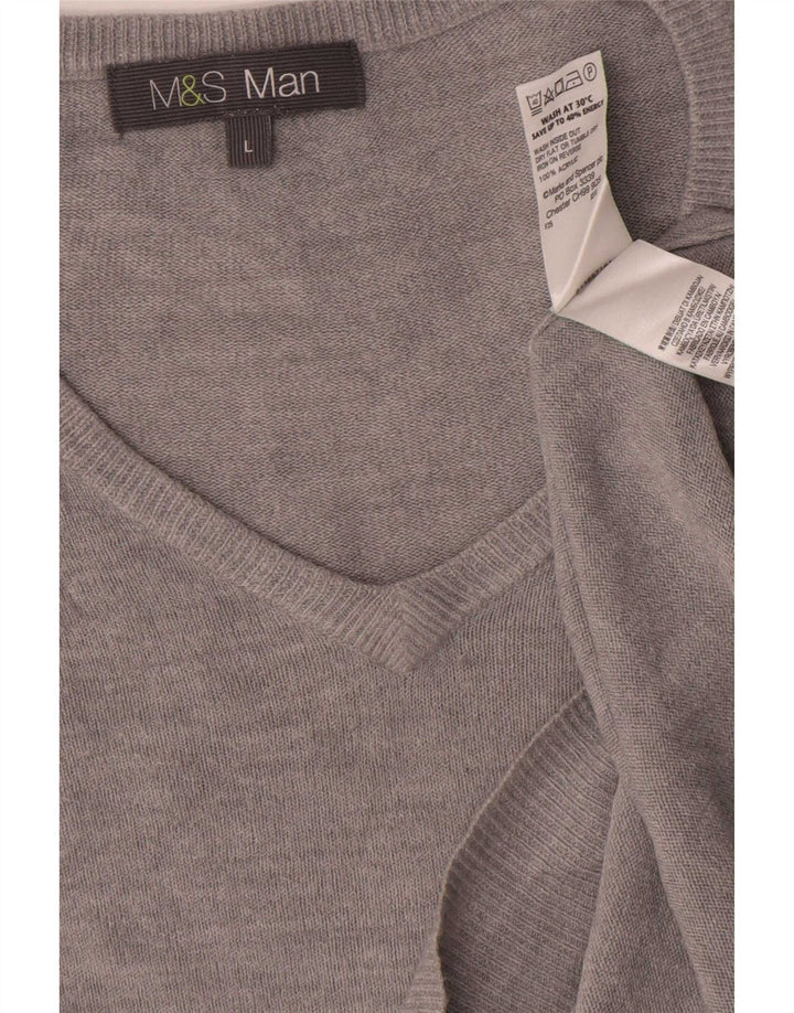 Suéter masculino Marks & Spencer com decote em V grande acrílico cinza