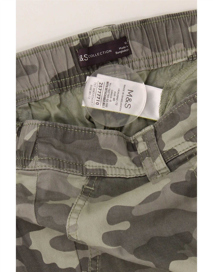 Shorts cargo feminino de cintura alta Marks & Spencer UK 12 médio W30 cáqui