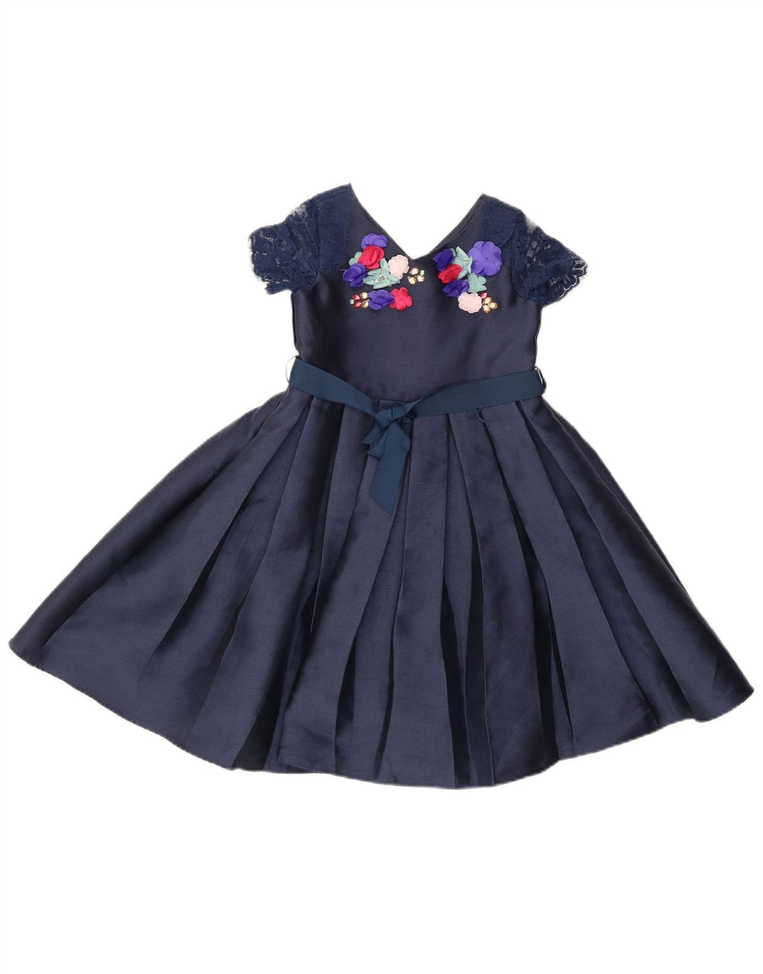 Vestido evasê feminino MONSOON 9-10 anos azul marinho floral poliéster