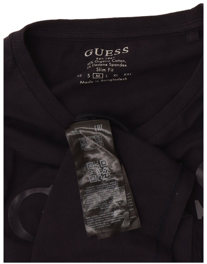 Guess Mens Slim Fit Gráfico Top Manga Longa Reino Unido 36 Pequeno Algodão Azul Marinho