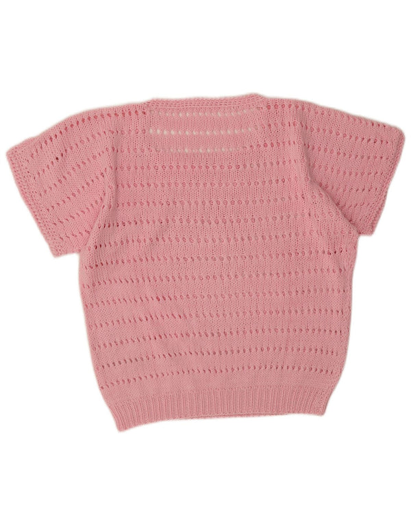 Suéter feminino vintage transparente com gola canoa Reino Unido 18 XL rosa