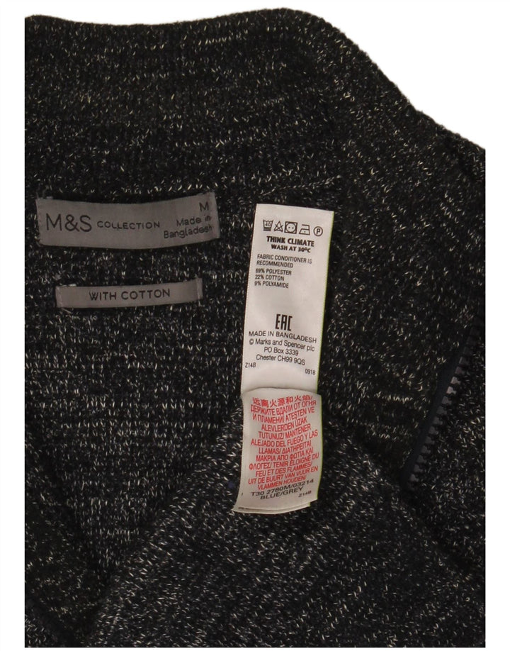 Suéter cardigã masculino Marks & Spencer poliéster manchado cinza médio