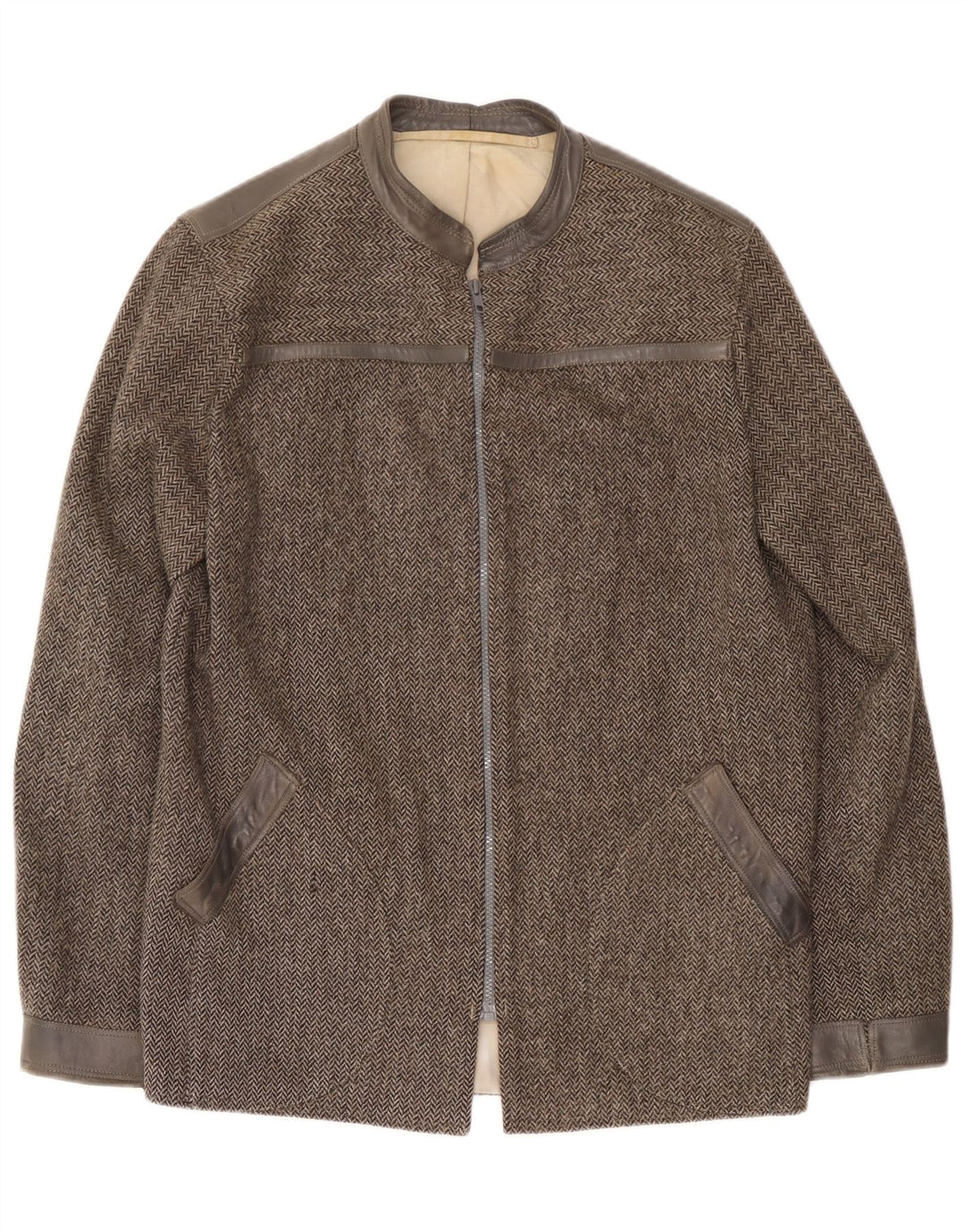 Jaqueta bomber masculina vintage UK 38 espinha de peixe cinza médio