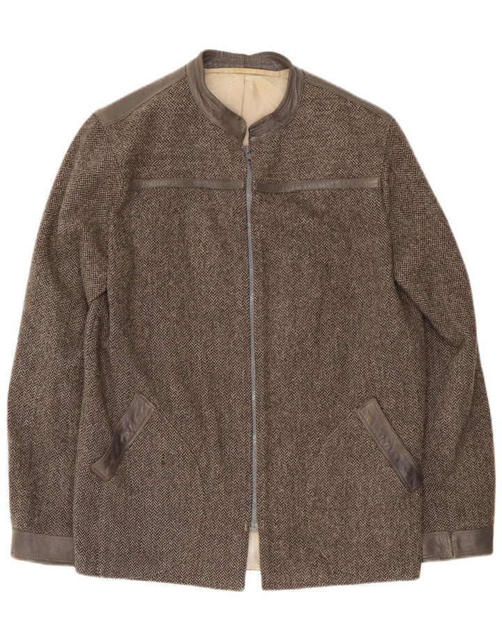 Jaqueta bomber masculina vintage UK 38 espinha de peixe cinza médio