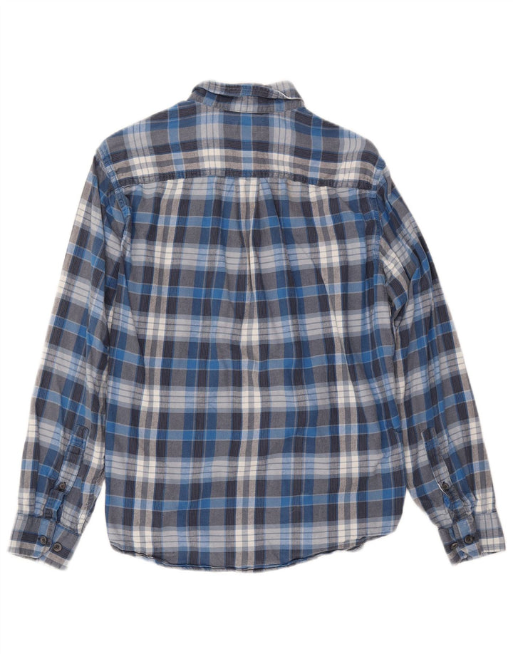 Eddie Bauer Camisa masculina clássica de flanela pequena de algodão xadrez azul