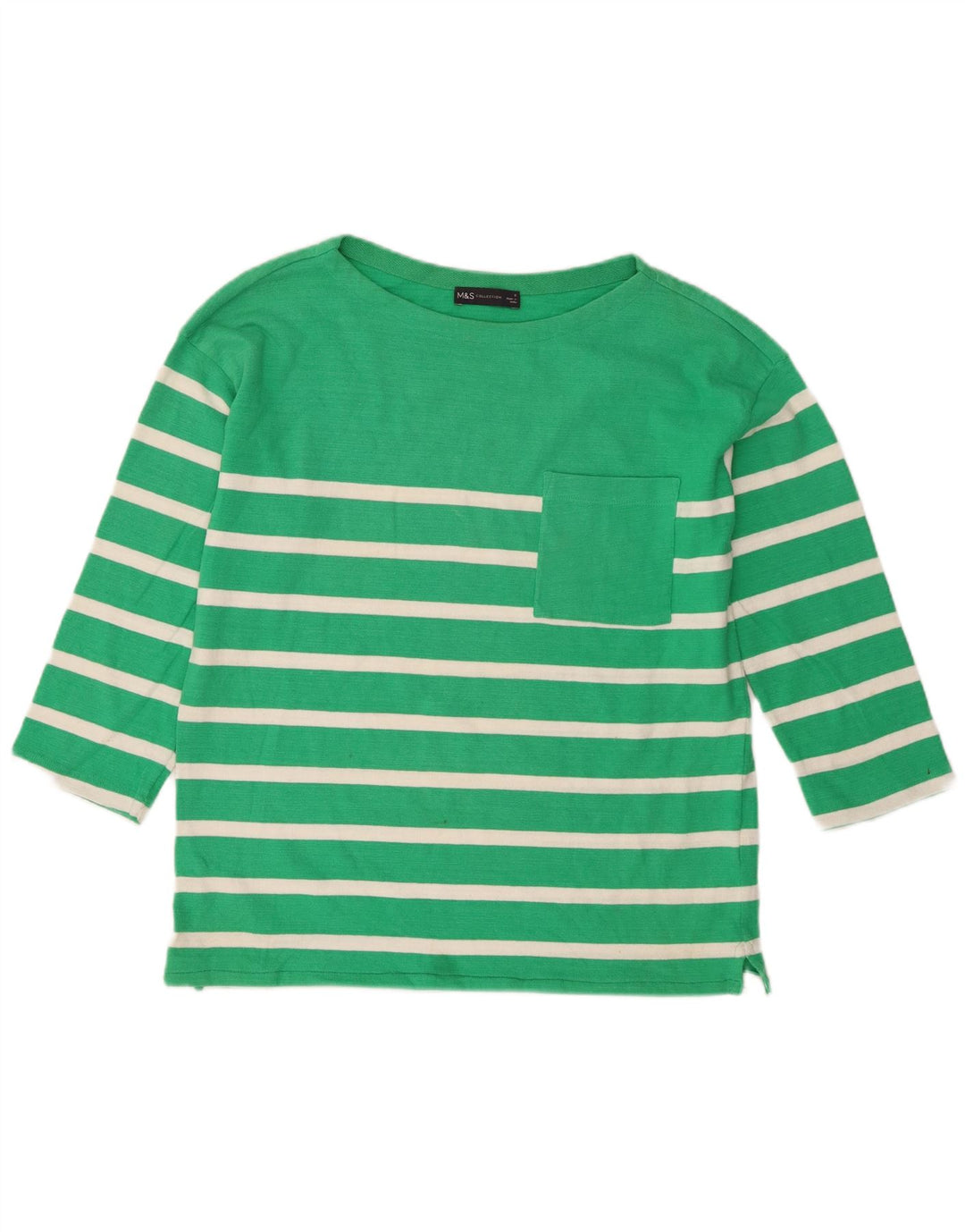 Marks & Spencer Top feminino oversized manga 3/4 Reino Unido 8 listrado verde pequeno