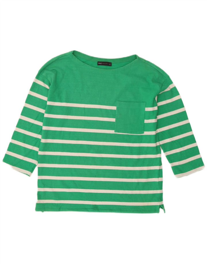 Marks & Spencer Top feminino oversized manga 3/4 Reino Unido 8 listrado verde pequeno