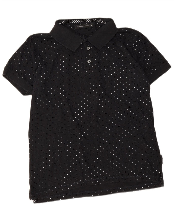 Camisa polo masculina French Connection algodão manchado preto pequeno