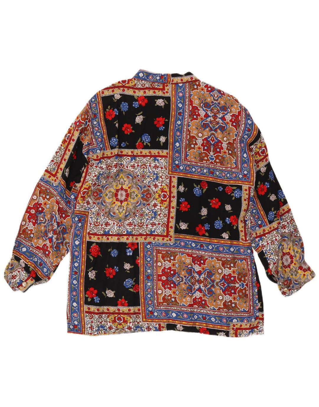 Blusa feminina VINTAGE UK 16 grande patchwork multicolorido viscose