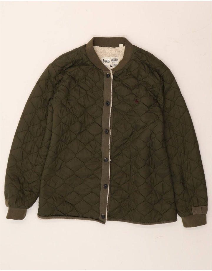 Jaqueta feminina Sherpa acolchoada Jack Wills Reino Unido 14 grande poliamida verde