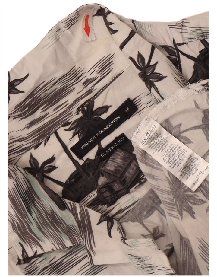 French Connection Camisa masculina de manga curta com ajuste clássico médio branco havaiano