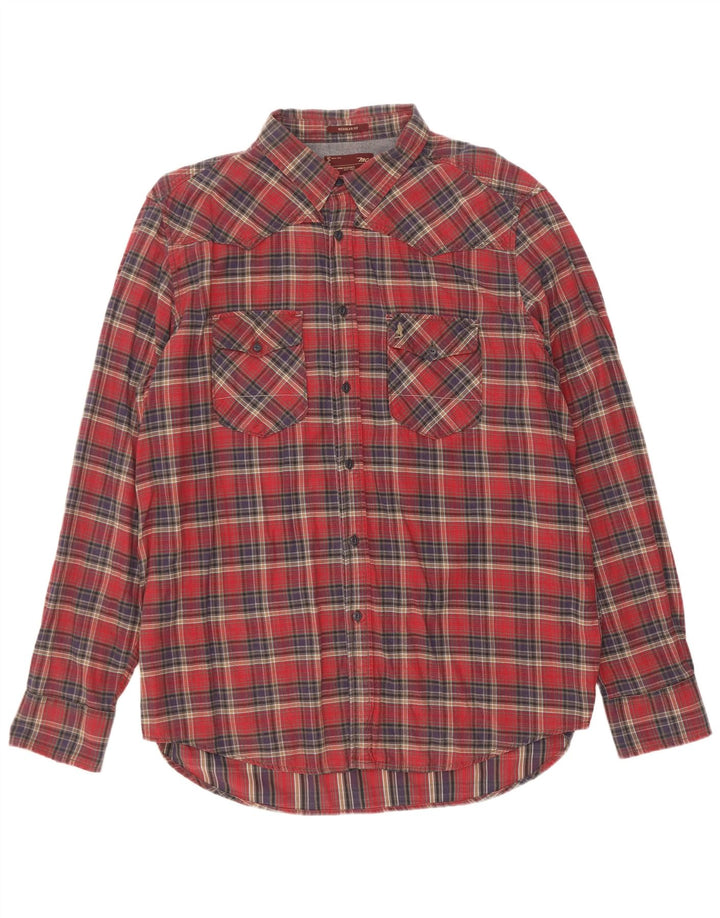 Camisa masculina de flanela Marlboro Classics Regular Fit 3XL vermelha xadrez