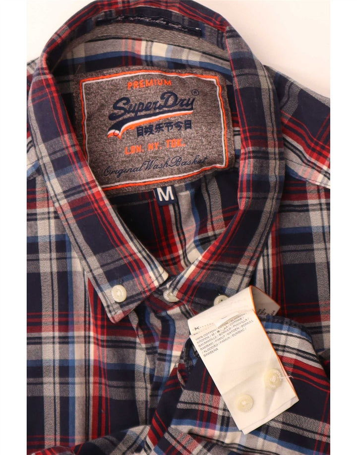 Camisa masculina Superdry de flanela média azul marinho xadrez algodão