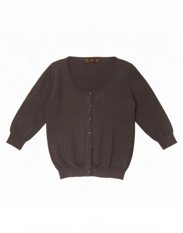 Suéter cardigã feminino Zara manga 3/4 Reino Unido 14 grande algodão cinza