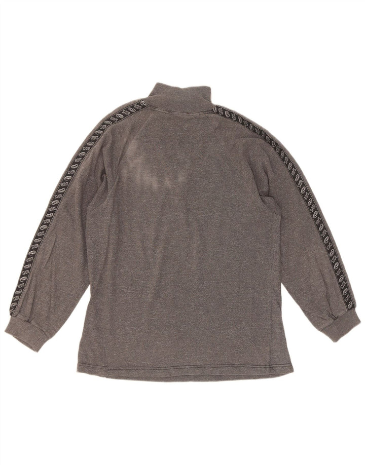 Asics Mens Zip Neck Graphic Top Manga Longa Pequeno Colourblock Cinza
