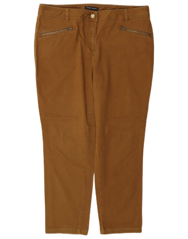 Calça feminina Laura Ashley cortada justa Reino Unido 16 grande W34 L26 algodão marrom