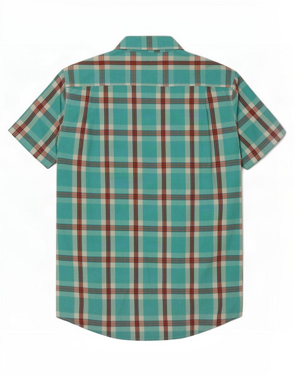 Camisa masculina de manga curta Superdry grande algodão xadrez turquesa