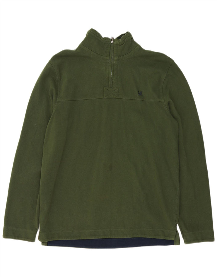 Crew Clothing Mens Zip Neck Moletom Jumper Médio Algodão Verde