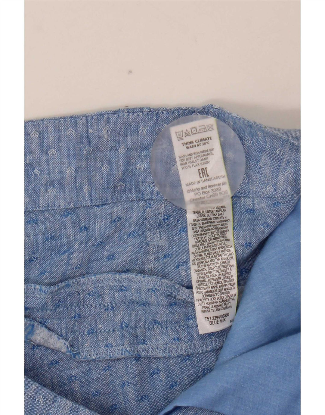 Shorts chino feminino Marks & Spencer Pegged UK 12 médio W32 azul geométrico