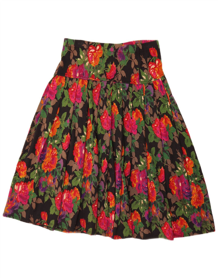 Saia plissada feminina vintage W34 grande floral multicolorido