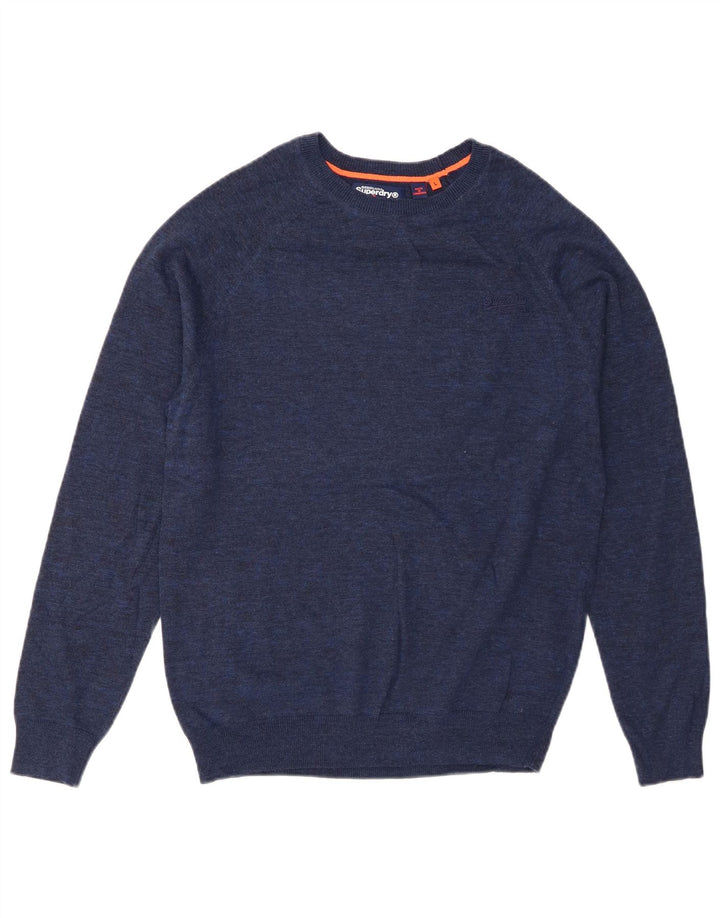 Suéter masculino Superdry com gola redonda, grande algodão azul