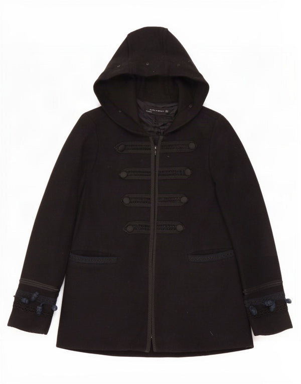 Zara Womens Hooded Bomber Jacket UK 14 Medium Black Wool