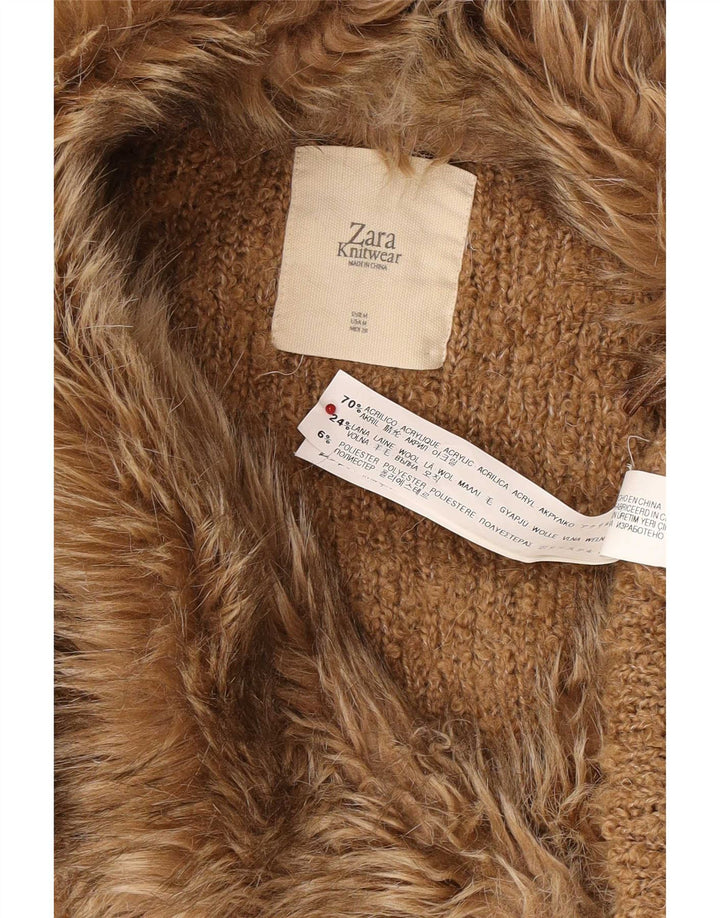 Suéter cardigã feminino Zara Longline Reino Unido 14 acrílico marrom médio