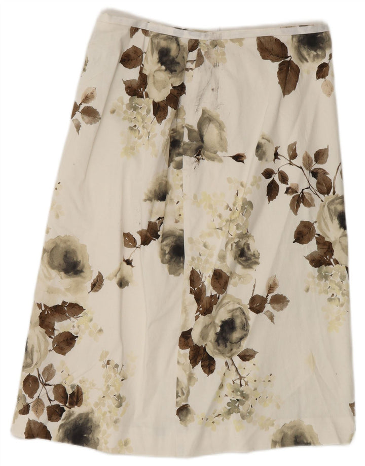 COAST Saia feminina evasê UK 10 pequena W28 algodão floral branco