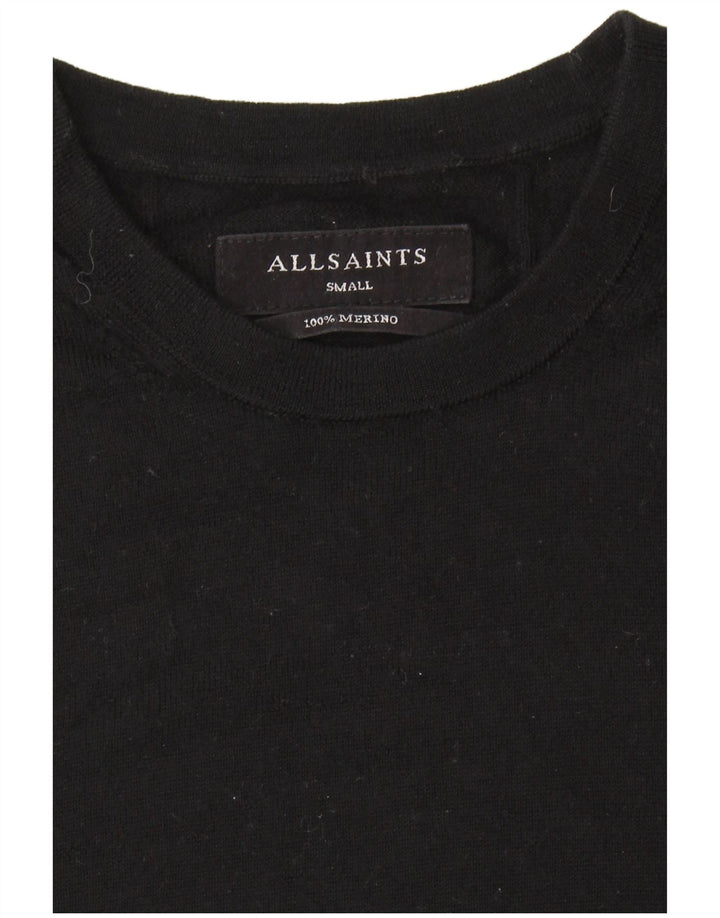 ALL SAINTS Suéter masculino com gola redonda, pequeno, lã merino preta