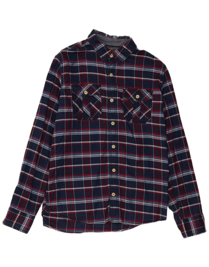 Camisa masculina de flanela Fat Face Classic Fit algodão xadrez azul marinho médio