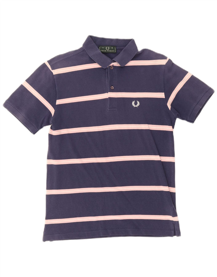 Camisa polo masculina Fred Perry pequena listrada azul marinho de algodão