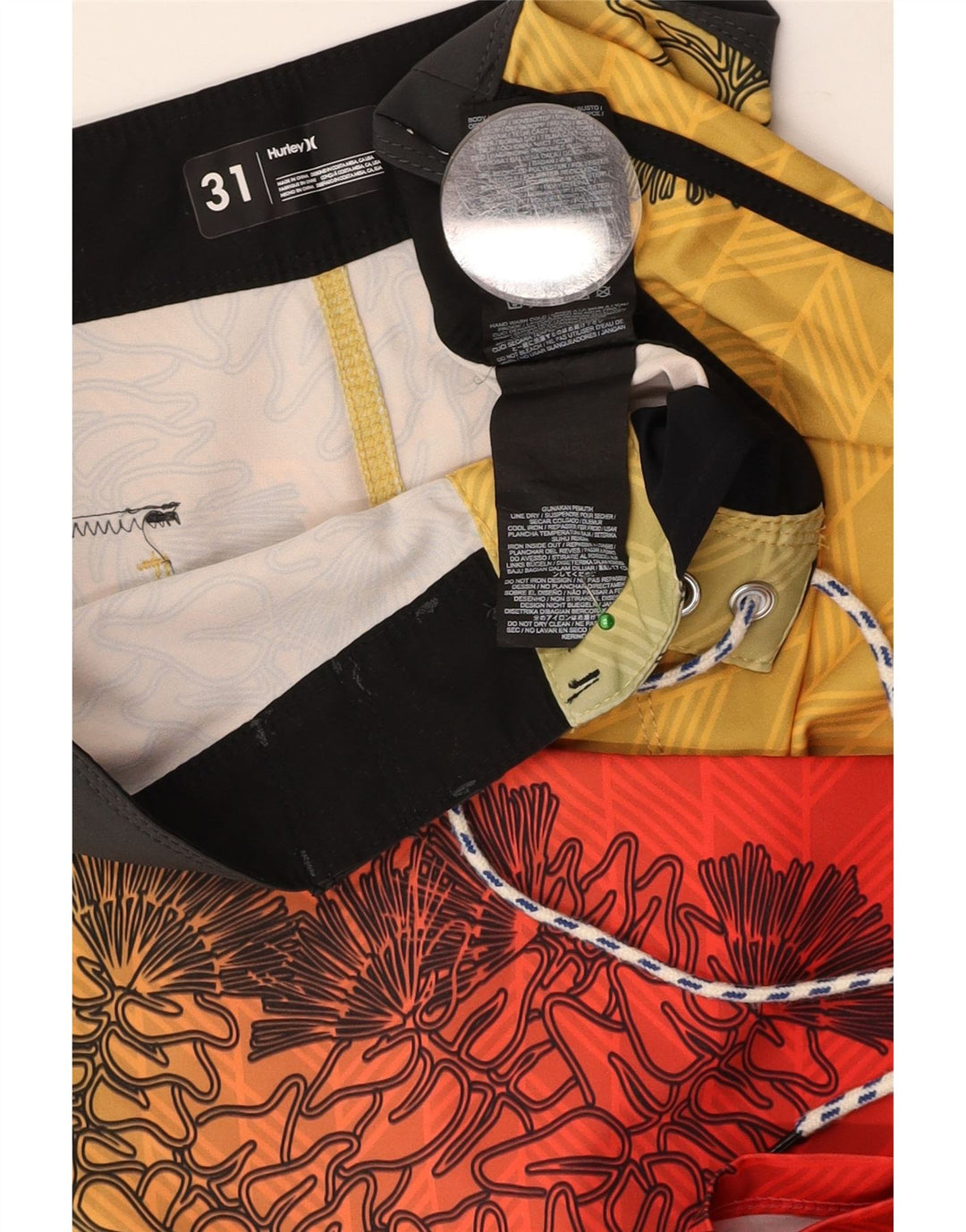 Shorts de natação masculino HURLEY poliéster floral amarelo médio