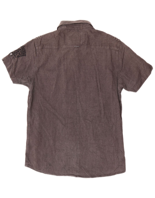 Camisa masculina Billabong de manga curta com estampa gráfica cinza médio algodão