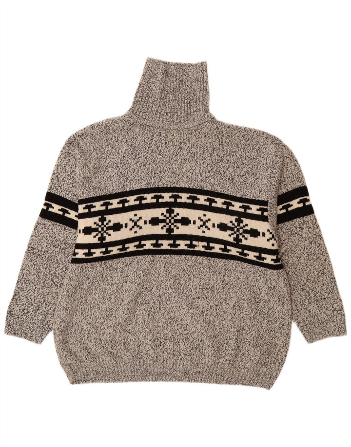 Suéter masculino VINTAGE com gola redonda 2XL cinza Fair Isle acrílico