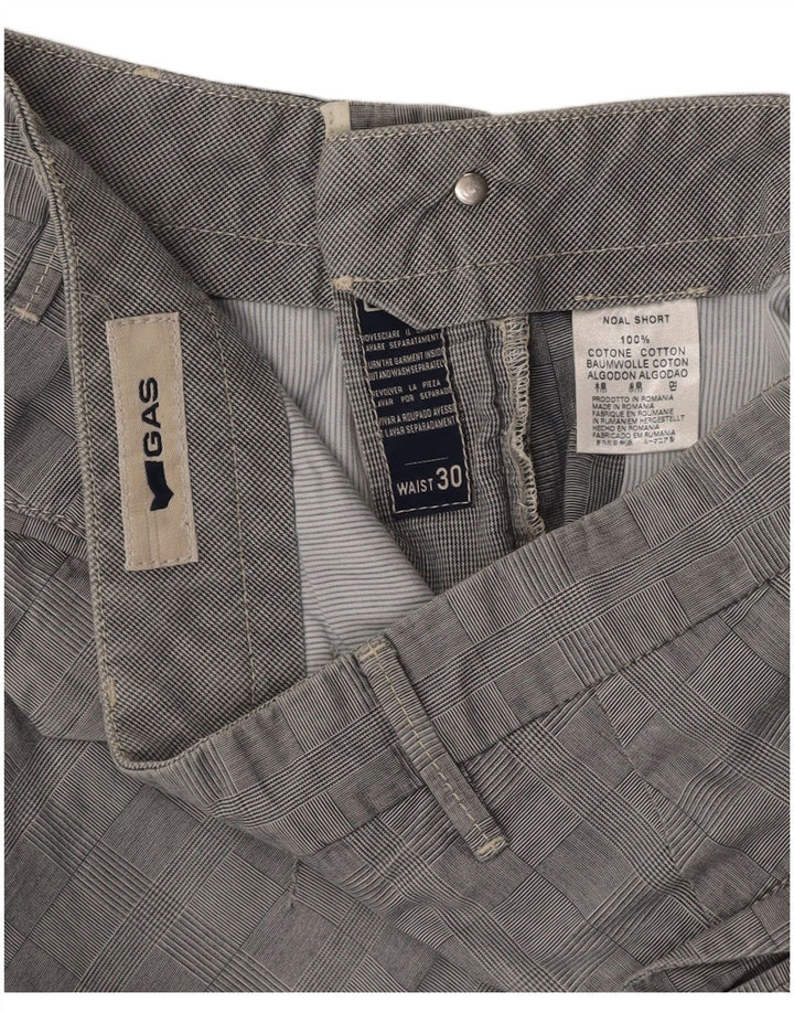 GAS Mens Chino Shorts W30 Algodão Xadrez Cinza Médio